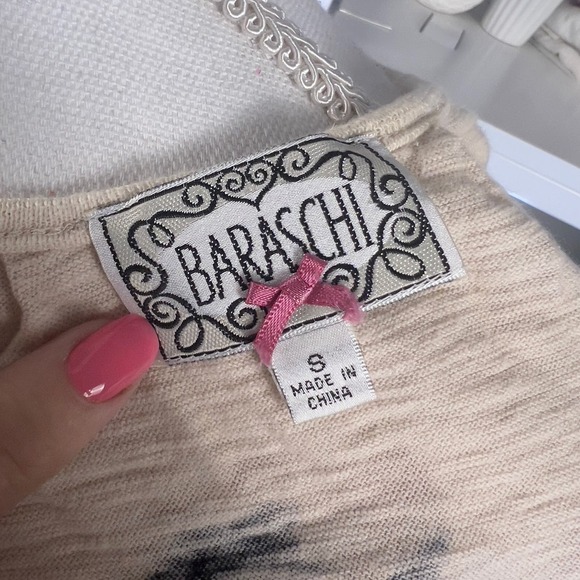 Baraschi women's sz. small fitted knit floral tan top soft girl, botanical #2258 - Picture 7 of 8